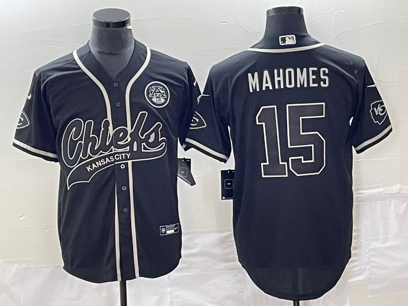 Men’s Kansas City Chiefs #15 Patrick Mahomes Black Cool Bae Stitched Baseball Jersey